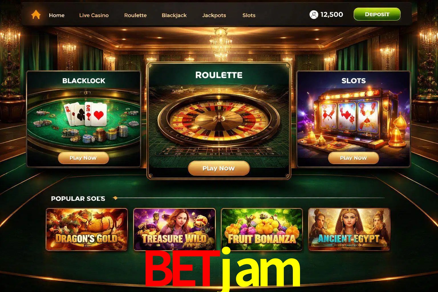 Vista de la plataforma betjam Casino mostrando categorías organizadas de juegos en línea